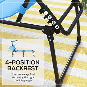 Sedie abbronzanti per piscina all'aperto Set di 2 sedie a sdraio reclinabili a 4 posizioni blu con poggiatesta tetto apribile per prendere il sole a bordo piscina - Product Image 4