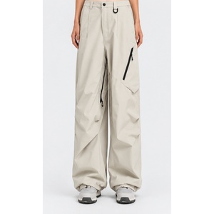 Pantalon cargo unisexe beige grande taille à jambes larges, poches zippées, imperméable 10 000 mm, coupe-vent, évacuation de l'humidité, respirant, Rip-Stop - Product Image 1