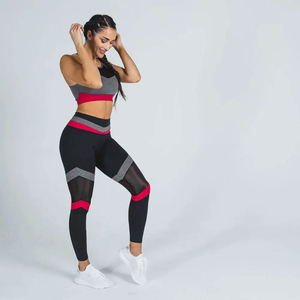 Women's 2 Piece Yoga Set Racerback Sports <b>Bra</b> High Waist Leggings Color Blocking Mesh Panel Breathable Workout Activewear - Product Image 4