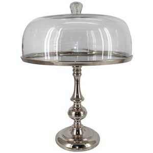 Plateau à gâteau rond en verre avec couvercle, base argentée, design classique, vaisselle et assiettes pour fêtes, plateau à gâteau en verre avec couvercle, base argentée - Product Image 5