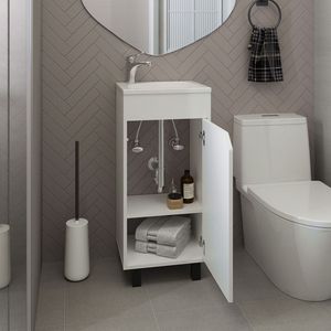 Mobile bagno autoportante Bethel con lavabo in resina, un'anta e due ripiani, bianco - Product Image 2