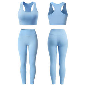Conjunto de Yoga Blanco de 2 Piezas: Top Corto Racerback y Leggings de Cintura Alta, Sin Costuras, Transpirables y que Absorben el Sudor - Product Image 6