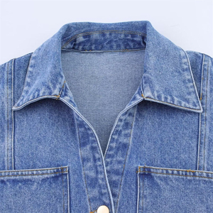 100% Denim Fabric Made Women's Denim <b>Jeans</b> Twin Set Machine Stitched Low MOQ Custom Made Knitted Denim Top Skirts Sets - Product Image 4