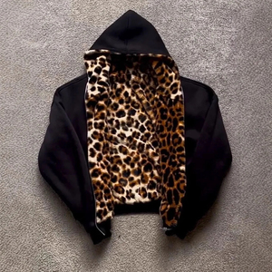 Custom Logo Autumn and Winter New Fashion Retro Leopard Print Hooded Zipper Double-sided Sweatshirt Jacket - Product Image 3