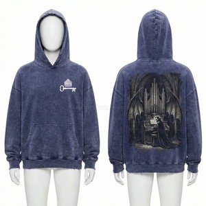 Custom Dark Purple Acid Wash Hoodie Vintage Organ Key Graphic Pullover Gothic Vampire Organist Streetwear Hoodie Manufacturer - Product Image 1