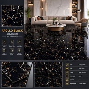 APOLLOW BLACK Carreaux de porcelaine vitrifiés brillants 80 x 80 cm pour la décoration de chambre et de salon, faits à la main, prochainement disponibles - Product Image 1