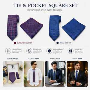 Premium <b>Red</b> Blue Geometric Silk Tie Set for Men with Pocket Square <b>Gift</b> <b>Box</b> | Formal Business Wedding Necktie | India 2026 Style - Product Image 5