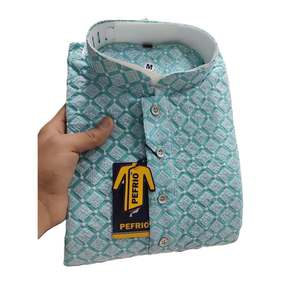 ATRACTIVO ALGODÓN BORDADO TRABAJO HOMBRE KURTA PIJAMA SKY Achkan Bandhgala Sherwani - Product Image 1