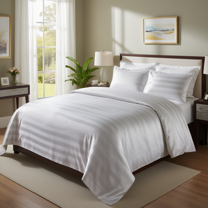 Juego de Sábanas de Satén Blanco de 2 cm con Rayas, 300 Hilos, Tamaño Queen, para Hotel y Hogar, Ropa de Cama de Lujo para Comodidad y Estilo - Product Image 3
