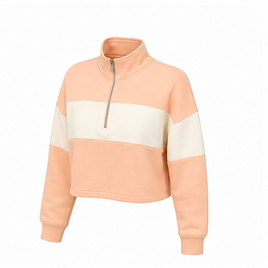 Sweat-shirt court zippé à moitié pour femme, coupe décontractée, en molleton brossé, couleur blush pêche, personnalisable - Product Image 2