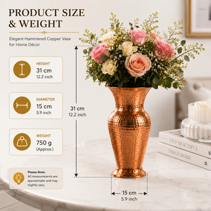 Handcrafted Hammered <b>Copper</b> Flower <b>Vase</b> Decorative Metal <b>Vase</b> for Home Decor Table Centerpiece Wedding Floral Arrangement - Product Image 4