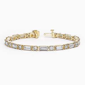 Baguette and Round Lab Grown Diamond Tennis Bracelet in 14K Yellow Gold IGI Certified Trendy Link Style Anniversary Jewelry Gift - Product Image 1