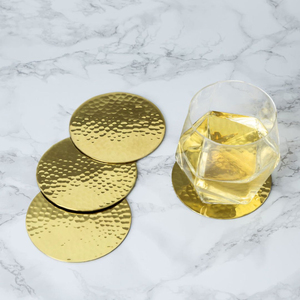 Ensemble de sous-verres modernes en métal martelé, sous-verres ronds en acier inoxydable avec finition laiton doré pour la décoration de tables d'hôtels, bars et restaurants - Product Image 5