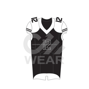 Uniforme de football américain pour hommes, bleu et blanc, col en V, manches courtes, 100% polyester, évacuation de l'humidité, coupe ajustée, impression sublimée, équipe - Product Image 3