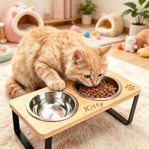 Soporte de Comida para Mascotas de Madera Maciza con Diseño Moderno Personalizado, con Tazón de Acero Inoxidable, Elevador para Perros y Gatos, para Uso en Casa u Oficina - Product Image 6