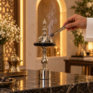 Brûleur à Bakhoor en métal de luxe |   Grand Porte-Encens Arabe Noir et Argenté, Dôme Orné pour Oud, Encens, Décoration Maison, Hôtel, Majlis - Product Image 2