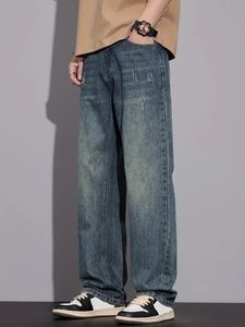 Jean en denim noir coupe droite à jambe large pour homme - Nouveau design, taille mi-haute, respirant, en coton et élasthanne, pantalon décontracté pour l'été et l'automne - Product Image 3