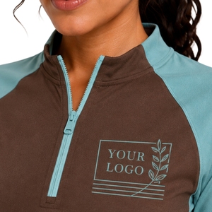 Conjunto Deportivo de Camiseta y Pantalones Cortos para Mujer, Color Marrón y Aqua, con Cierre de Media Cremallera, de Secado Rápido, Manga Corta, para Fitness, Gimnasio, Running, Personalizable - Product Image 6