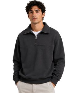 Sweat-shirt à col zippé surdimensionné pour homme, noir charbon, en molleton à manches longues, style streetwear décontracté, en coton épais personnalisé - Product Image 1