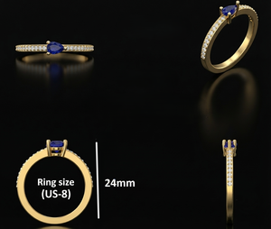 Anillo etéreo de oro amarillo de 14 quilates con rubí cultivado en laboratorio en forma de pera y diamantes redondos cultivados en laboratorio, ideal para bodas y fiestas. - Product Image 3