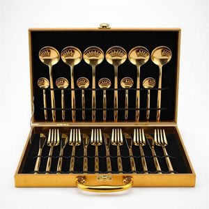 Ensemble de couverts en acier inoxydable doré de qualité supérieure, décoratif, pour service, dans un élégant coffret de présentation pour hôtel et restaurant - Product Image 1
