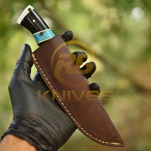 Couteau de chasse/découpe de peau OEM DIY RB Knives RB-H550 en acier Damas à lame fixe avec manche en résine |   Couteau de camping d'extérieur avec ceinture en cuir - Product Image 4