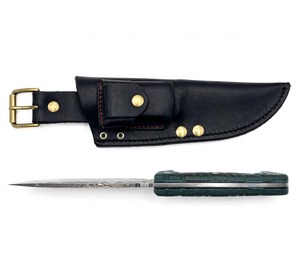 Couteau utilitaire artisanal en acier Damas, manche G10 Teal, avec étui - Product Image 3