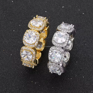 Venta al por mayor de plata 925, joyería de Hip Hop de moda, anillo de moissanita helado, anillo de diamante de corte cuadrado chapado en oro Micro pavé para hombres - Product Image 1