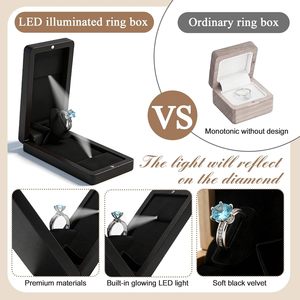 Wooden Engagement Ring Box For Proposal Valentine's Day Jewelry Gift Box Wood Rotating Wedding Day Ring Box With Led Light Gift - Product Image 2