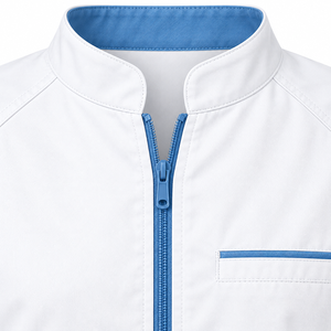 Blouse de laboratoire médicale unisexe, blanc pur, col mandarin, fermeture éclair bleue, uniforme de médecin, tenue de travail pour le personnel de clinique, vente en gros sur mesure - Product Image 5