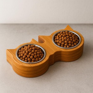 Comedero Doble Antideslizante para Perros, Ecológico, de Madera de Mango, Elevado, con Acero Inoxidable - Product Image 2