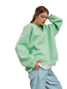 Sweat-shirt en molleton blanc surdimensionné pour femme, col rond, épaules tombantes, manches longues, polyester/coton, respirant, tricoté, couleur unie - Product Image 3