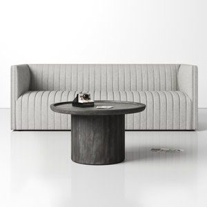 Mesa de Centro Moderna Redonda de Madera Negra con Base Cilíndrica Sólida, Mesa de Centro Contemporánea Minimalista para Sala de Estar - Product Image 4