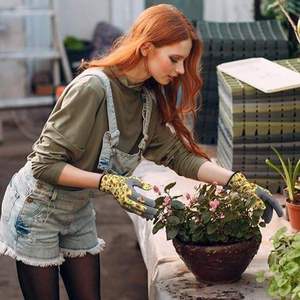 Yellow Broken Flowers Women Leather Gardening <b>Gloves</b> Rose Pruning Thornproof <b>Gloves</b> Breathable Touch Screen Garden <b>Gloves</b> - Product Image 6