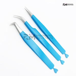 Pinzas para Extensión de Pestañas de Color Azul con Punta Plateada, Agarre Liso, Acero Inoxidable de Alta Calidad, Antimagnéticas, Longitud de 10 mm, Personalizadas - Product Image 2