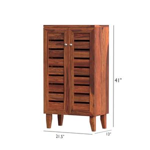 Furniture Woodcrony Wooden Small Shoe Rack with Door, Shoe Rack Cabinet Organizer with <b>Storage</b> - Sheesham Wood, Teak Finish - Product Image 4