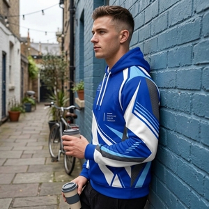 Sudadera con Capucha Personalizada Azul Rey y Blanca con Gráficos, Ropa Deportiva para Hombre, Fabricante Mayorista OEM ODM - Product Image 3