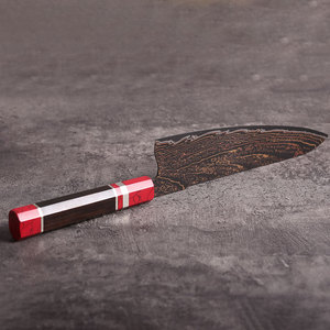 Cuchillos de chef OEM de cobre damasco, cuchillo de cocina japonés personalizado con mango de madera de resina roja - Product Image 5