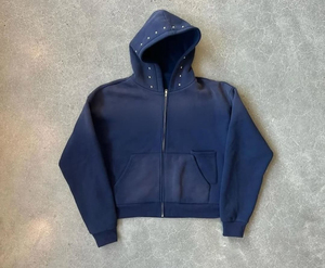 เสื้อฮู้ดดี้ผ้าฝ้าย 100% แบบยูนิเซ็กซ์ ปรับแต่งได้ คุณภาพสูง ล้างสีแบบแอซิด ปักลายสไตล์วินเทจลำลอง พร้อมโลโก้สั่งทำพิเศษสำหรับฤดูหนาว - Product Image 2