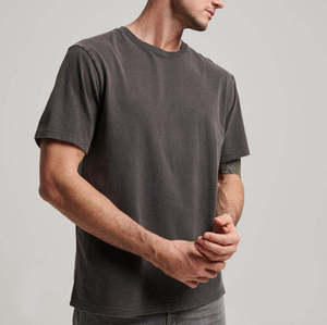 T-shirt vintage délavé gris foncé à col rond pour homme, manches courtes, haut décontracté basique, logo personnalisé, OEM ODM, vêtements en gros - Product Image 5