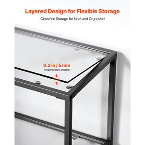Tavolo Console Moderno a 3 Ripiani in Vetro Rettangolare con Gambe in Ferro, Tavolino per Divano, Scrivania Dorata con Piano in Vetro Temperato - Product Image 4