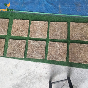 Tapis de table carré design bohème fait à la main jacinthe d'eau jonc de mer tissé matériau en verre naturel rembourré tampons carrés Carton - Product Image 4