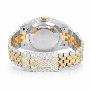 Montre de luxe Shanghai à mouvement quartz, style diamant, avec moissanite, cadran en nacre, bicolore or, verre serti, pour hommes et femmes - Product Image 3