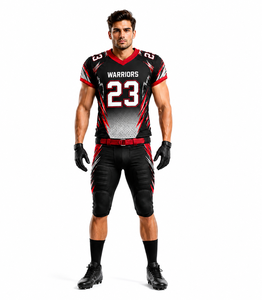 Uniforme de Fútbol Americano Personalizado para Hombre Warriors, Negro y Rojo, Sublimado, Transpirable, Conjunto de Jersey y Pantalones de Poliéster, Número 23 - Product Image 3