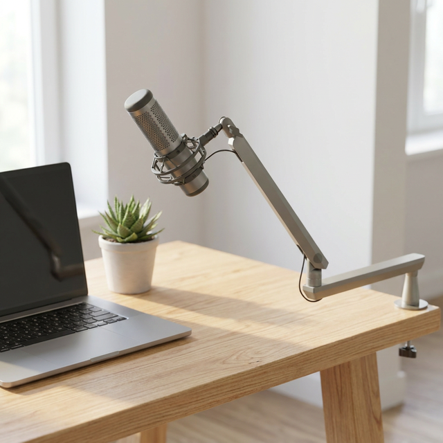 AUKI Professional Adjustable Microphone Boom Arm Aluminum Alloy Low Profile PC Mic Mount Stand with Extension Riser