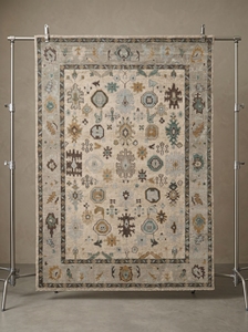 Alfombra de Lana/Algodón Hecha a Mano con Nudos, Estilo Oushak Moderno, Geométrica, para Interiores de Lujo y Uso en Picnic |   Alfombra de inspiración turca - Product Image 4