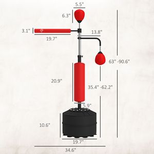 Supporto per Sacco da Boxe 4-in-1 con Altezza Regolabile, 2 Speedball, Barra Relax a 360 Gradi, Sacco Rivestito in Pelle PU - Rosso - Product Image 3