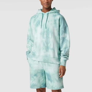 Men's Tie Dye Hoodie And Shorts <b>Set</b> Casual Summer Cotton Fleece <b>Knitted</b> Outwear - Product Image 1