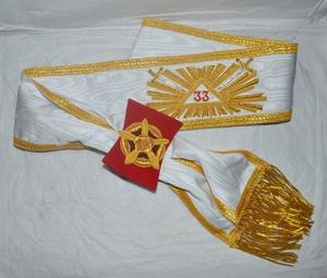 สายสะพายตราสัญลักษณ์โรสครัวซ์ ระดับ 33 ของสมาคมเมสัน ขอบสีทอง คุณภาพเยี่ยม ริบบิ้นสีขาวสวยงาม - Product Image 3