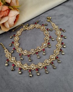 Crystal <b>Beaded</b> Payal <b>Anklets</b> Pair Wholesale Stone Studded Hanging Ghungroo Foot Wear Accessories Traditional Ethnic Wear <b>Anklets</b> - Product Image 4
